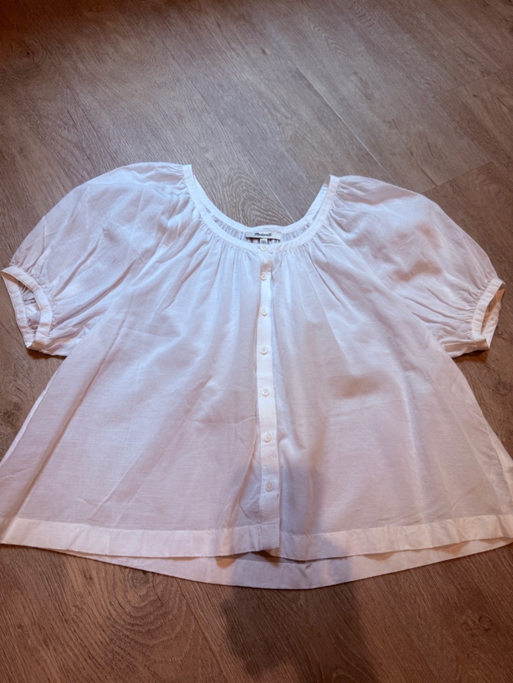 madewell White Button-Front Puff Sleeve Top